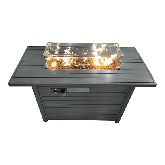 Living Source International 25'' H x 42'' W Steel Propane Outdoor Fire Pit Table with Lid (Gray)with Glass