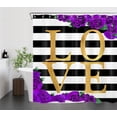thumbnail image 2 of Valentine''s Day Shower Curtain for Bathroom, Romantic Purple Rose Floral and Gold Love on Black and White Striped Fabric Shower Curtain with Hooks,Flower Bathroom Curtain Shower Set, 72" W x 72" L, 2 of 4