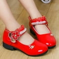 thumbnail image 2 of GiLiling Girls Mary Jane Dress Shoes, Polka Dot Lace Ankle Strap, Floral Crystal Applique, Low Heel Princess Flats for Party Dance Wedding (Red, 4.5-5 Years), 2 of 8