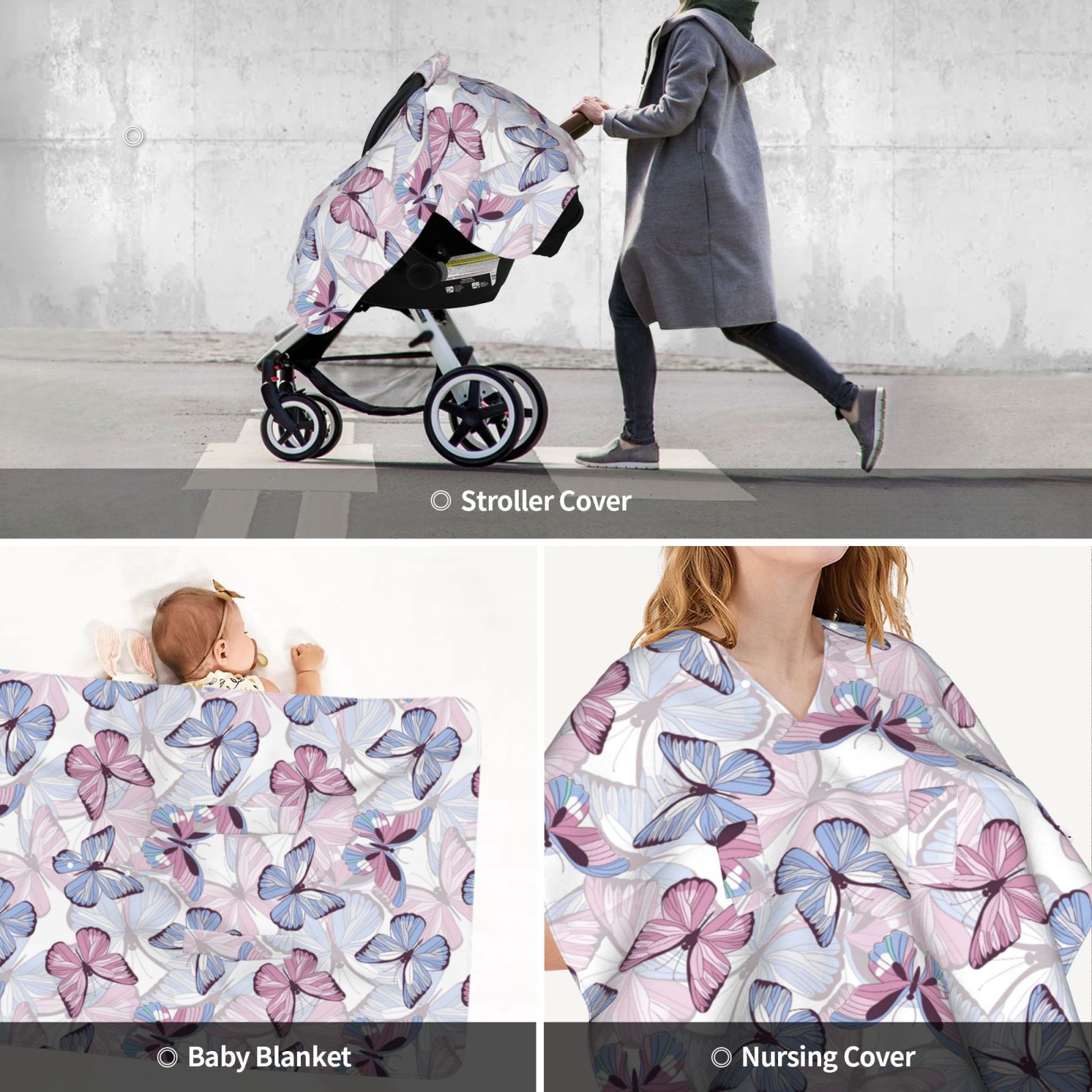 Car Seat Cover Baby - Butterflies in Pastel Breathable Infant Car Seat Cover for Baby Carseat, Lightweight Comfort Baby Essentials Must Haves Newborn Stuff for Girl Boy