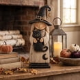 thumbnail image 3 of Halloween Witch Table Decor, Vintage Wooden Witch Sisters Ornament, Farmhouse Witch Figures with Broomstick Pumpkin Black Cat Ghost for Mantels, Shelves, Tray, 3 of 6