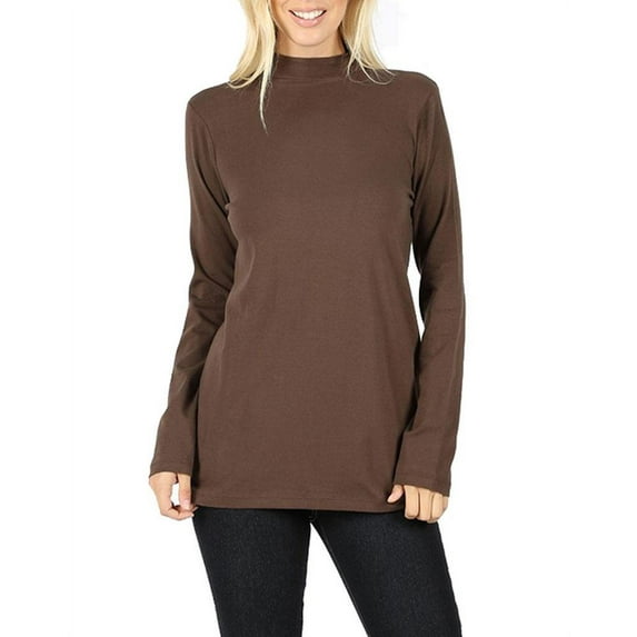 Womens Long Sleeve Cotton Mock Neck Turtleneck Top