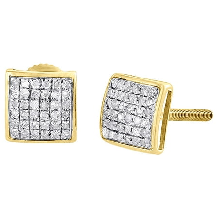 - Diamond Square Domed Studs 10K Yellow Gold Round Pave Fashion Earrings 0.20 Tcw.