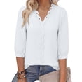 thumbnail image 6 of Warop 3/4 Length Sleeve Womens Tops Solid Hollow Out V-Neck Blouses Summer Casual Business Shirts, 6 of 9