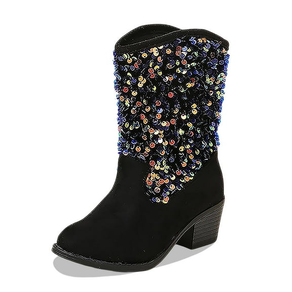 Shadoumai Girls Boots Winter Fashion Sequined Mid Calf Suede On Boots for Kids Comfortable Stylish Casual Footwear