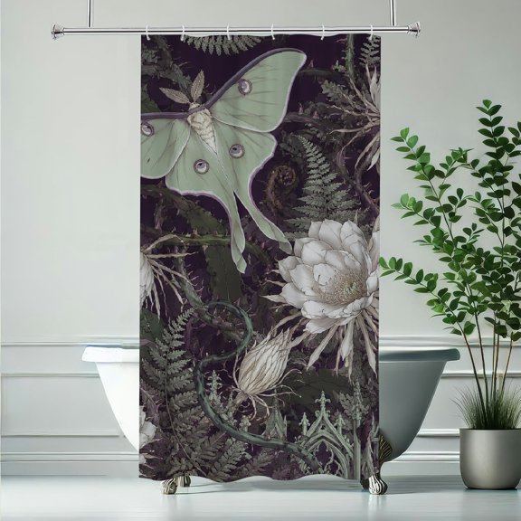 RKSupls Gothic Luna Moth White Cereus Waterproof Shower Curtain Polyester Shower Curtain with Hooks for Chic Elegant Home Bathtub Bathroom Decor