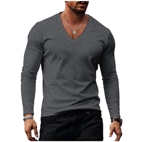 Long Sleeve Shirts for Men, Long Sleeve Shirts for Men - Casual Soft Breathable Full Sleeves Mens V Neck T Shirts