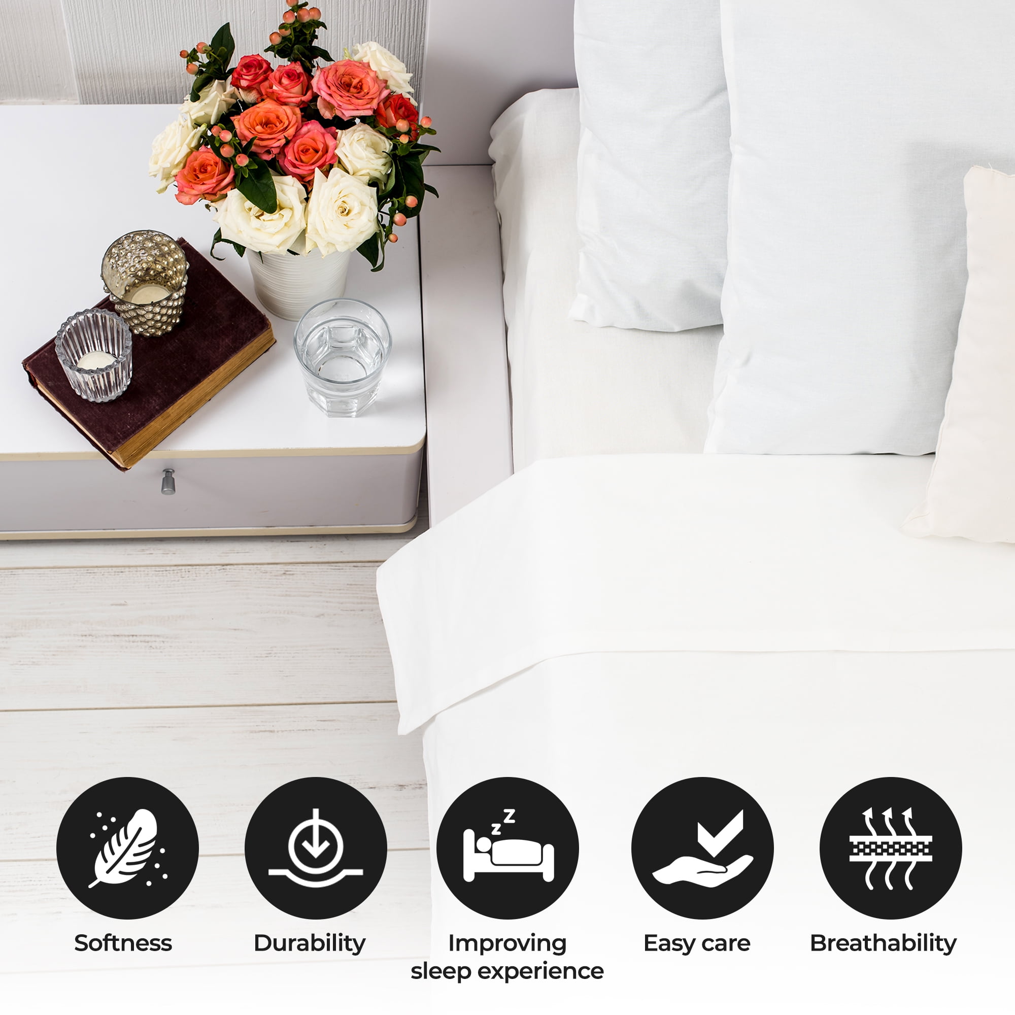 Superior Cotton Rich White Hotel Quality Flat Bed Sheets, Set of 6, King