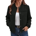 thumbnail image 3 of ITSAME Womens Button Down Coat Stand Collar Solid Color Long Sleeve Fall Winter Baseball Jacket Black Size XL, 3 of 7