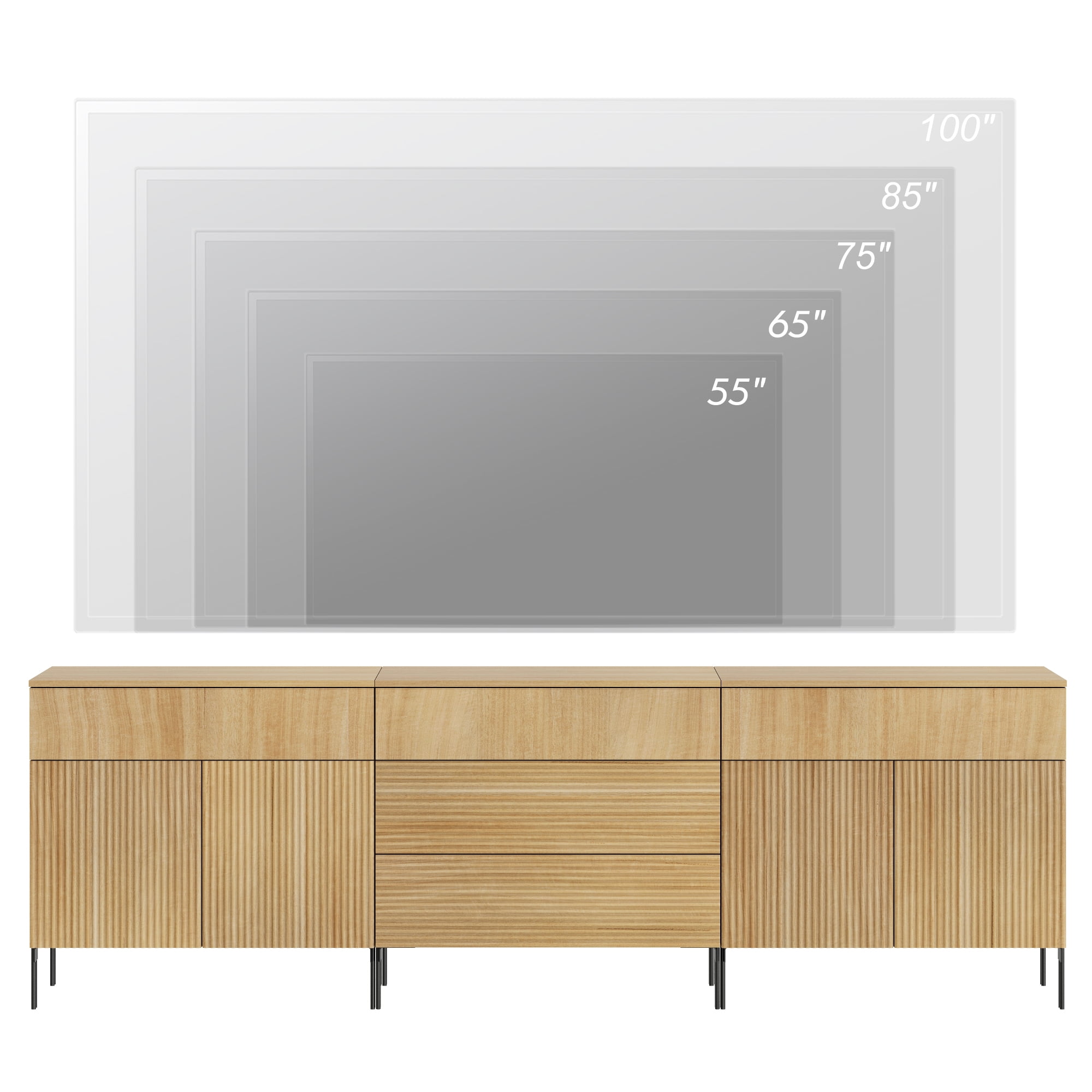94.5" Modern Reeded 5-Drawer Dresser Set for Bedroom, Minimalist Chest of Drawers with Storage, Wooden Dresser for Living Room, Bedroom, Entryway