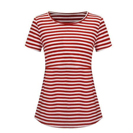 

zttd women maternity short sleeve striped print nursing t-shirt top for breastfeeding blouse