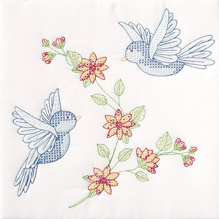 Jack Dempsey Birds Stamped White Quilt Blocks, 18" x 18