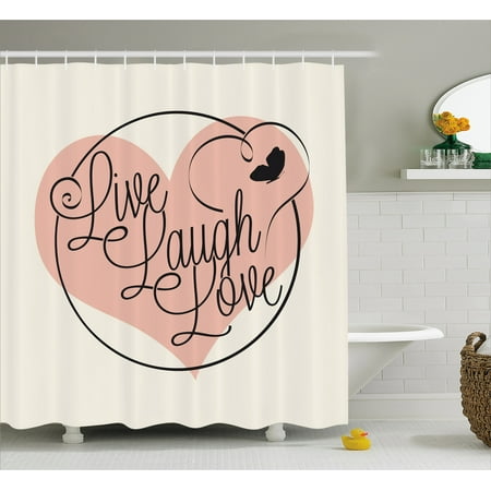 Live Laugh Love Decor Shower Curtain Romance Valentines Theme Live Laugh Love Decor Shower Curtain Romance Valentines Theme Calligraphy Art Heart Erfly Fabric