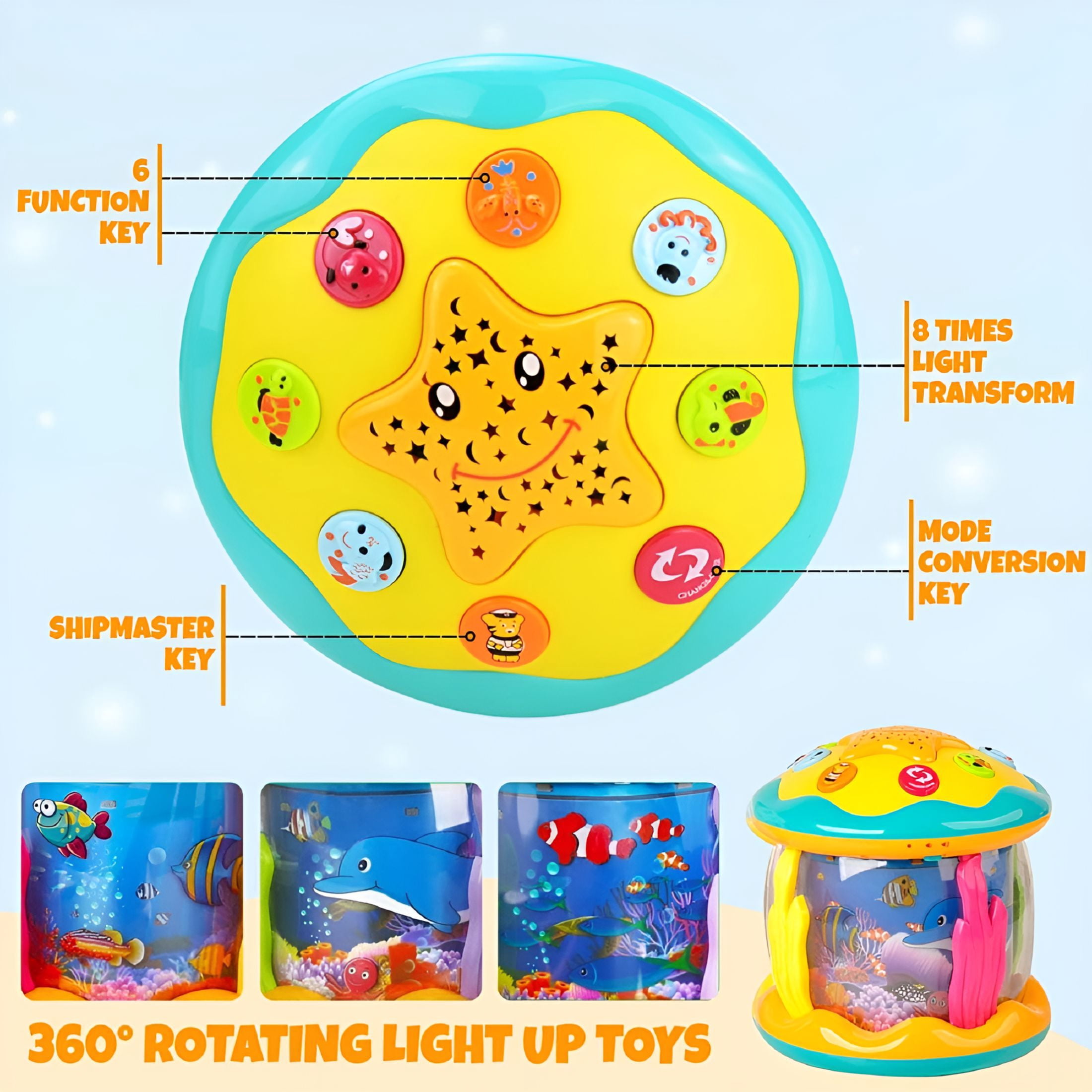 BESTSKY Ocean Rotating Baby Musical Toys 4 in 1,Infant Night Light Up Toys,Tummy Time Crawling Toy,Early Educational Gift for Boy Girl Toddlers,Ideal for Birthday Christmas Baby Christmas Gifts