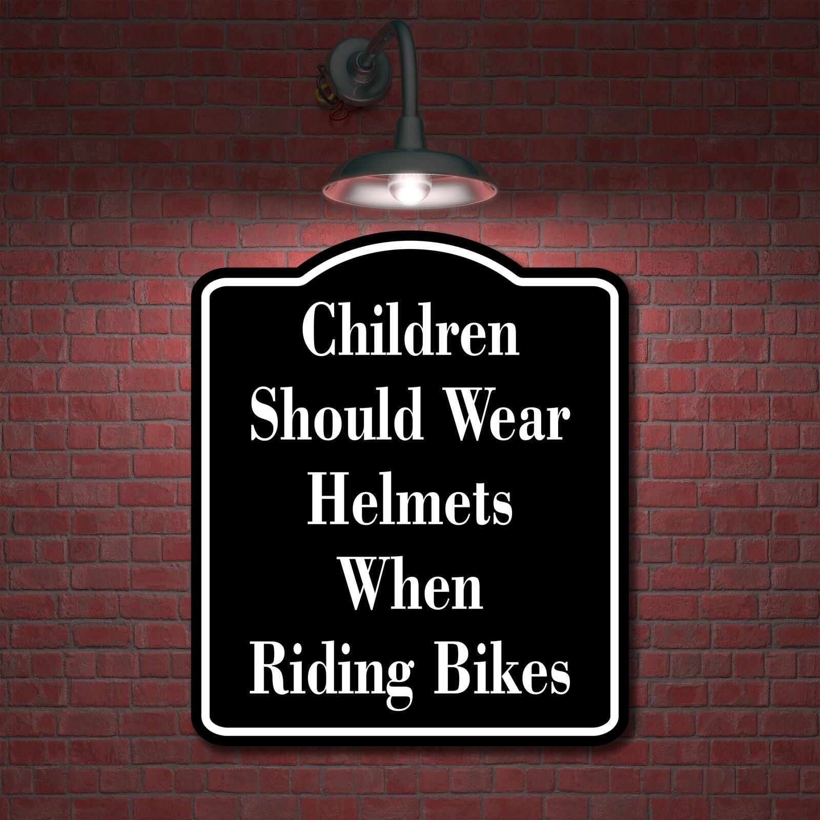 Children Should Wear Helmets When Riding Bikes BLACK Aluminum Composite Sign, 15"x18"