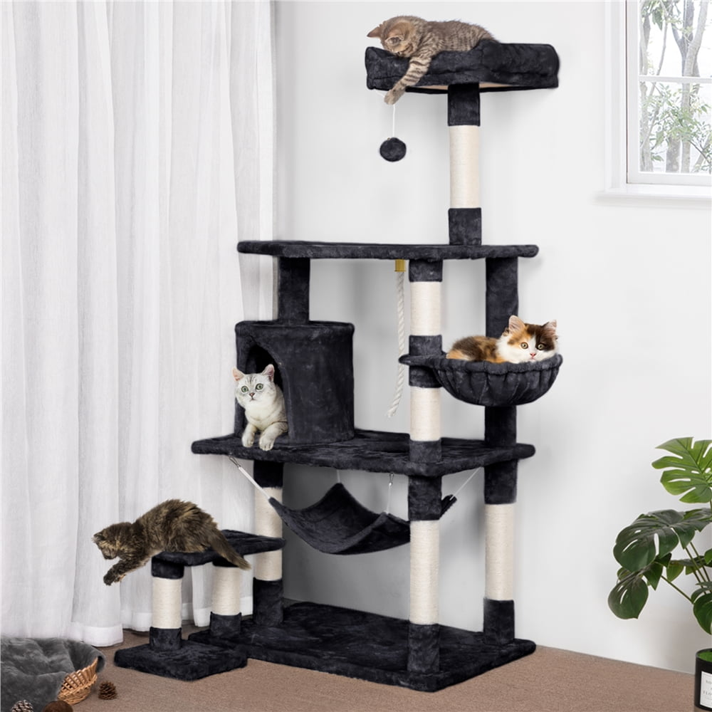 Buy Yaheetech 62'' Multilevel Cat Tree Cat Condo with Basket & Hammock & Scratching Post Tower