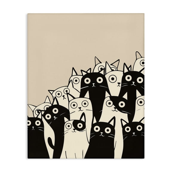 Stupell Industries Fun Modern Black & White Cats Animals Painting Wrapped Canvas Canvas Art Print Wall Art, 16 x 20