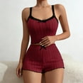 thumbnail image 2 of Yuanlong Womens Pajama Set 2Pcs Spaghetti Strap Crop Top & Shorts Striped Lace Trim Sleepwear Valentine & Summer Stylish Loungewear, 2 of 4
