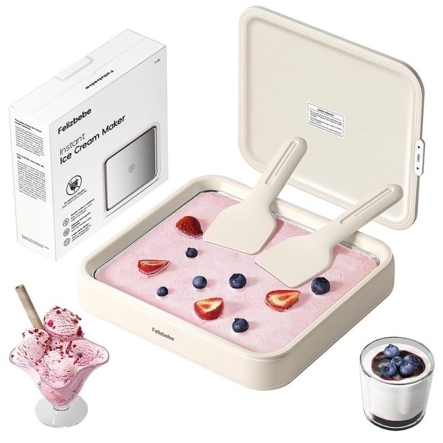 Máquina para hacer helados enrollados Felizbebe Instant con tapa y 2 espátulas
