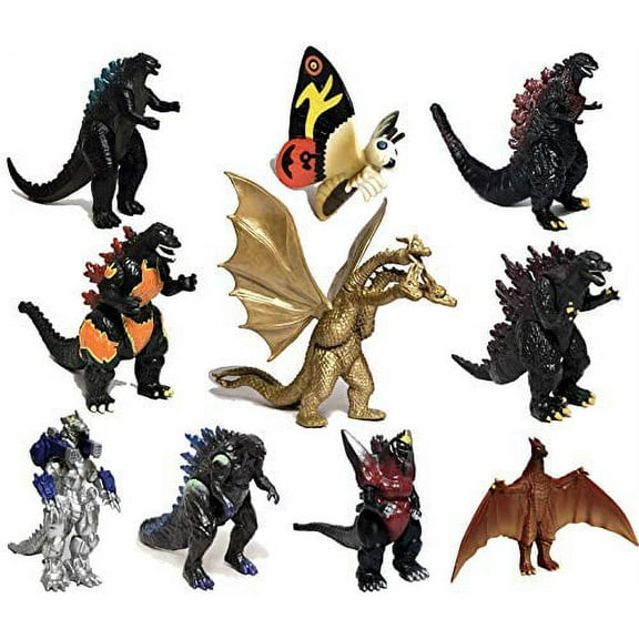Set of 10 Monster Dinosaur Toys King of the Monsters Action Figures, Travel Bag