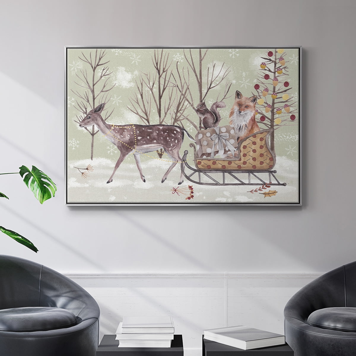 Christmas Time Collection A - Framed Gallery Wrapped Holiday Canvas - 25 x 37 - Silver Frame