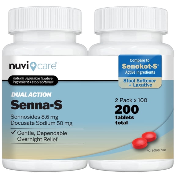 NUVICARE Senna Plus Laxative Stool Softener - Docusate Sodium (50mg) Stool Softener with Stimulant Laxative Sennosides (8.6mg) - Compare to Senokot-S for Occasional Constipation Relief* (2 Pack)