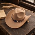 thumbnail image 5 of Qwertyu Cowboy Hat for Men Women Western Cowgirl Hat with Boho Belt Unisex Wide Brim Fedora Hat Beige, 5 of 6