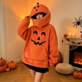 thumbnail image 5 of CONZONE Halloween Womens Pumpkin Hoodies Graphic Zipper Oversized Hooded Sweatshirt for Women Spooky Season Fall Winter Pullover Tops, 5 of 6