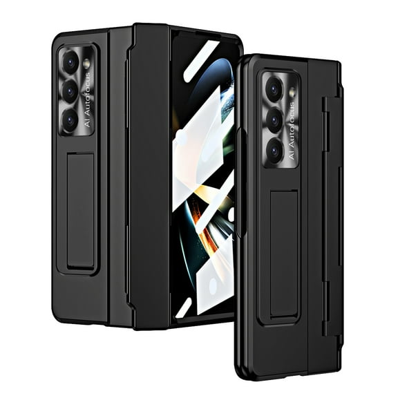 Dteck Case for Samsung Galaxy Z Fold 5,Shockproof Electroplating Case Built-in Screen Protector Hinge Protection Kickstand Full Body Cover, Black