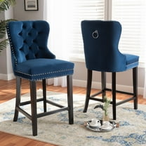Baxton Studio Howell Modern Transitional Navy Blue Velvet Upholstered and Dark Brown Finished Wood 2-Piece Counter Stool Set