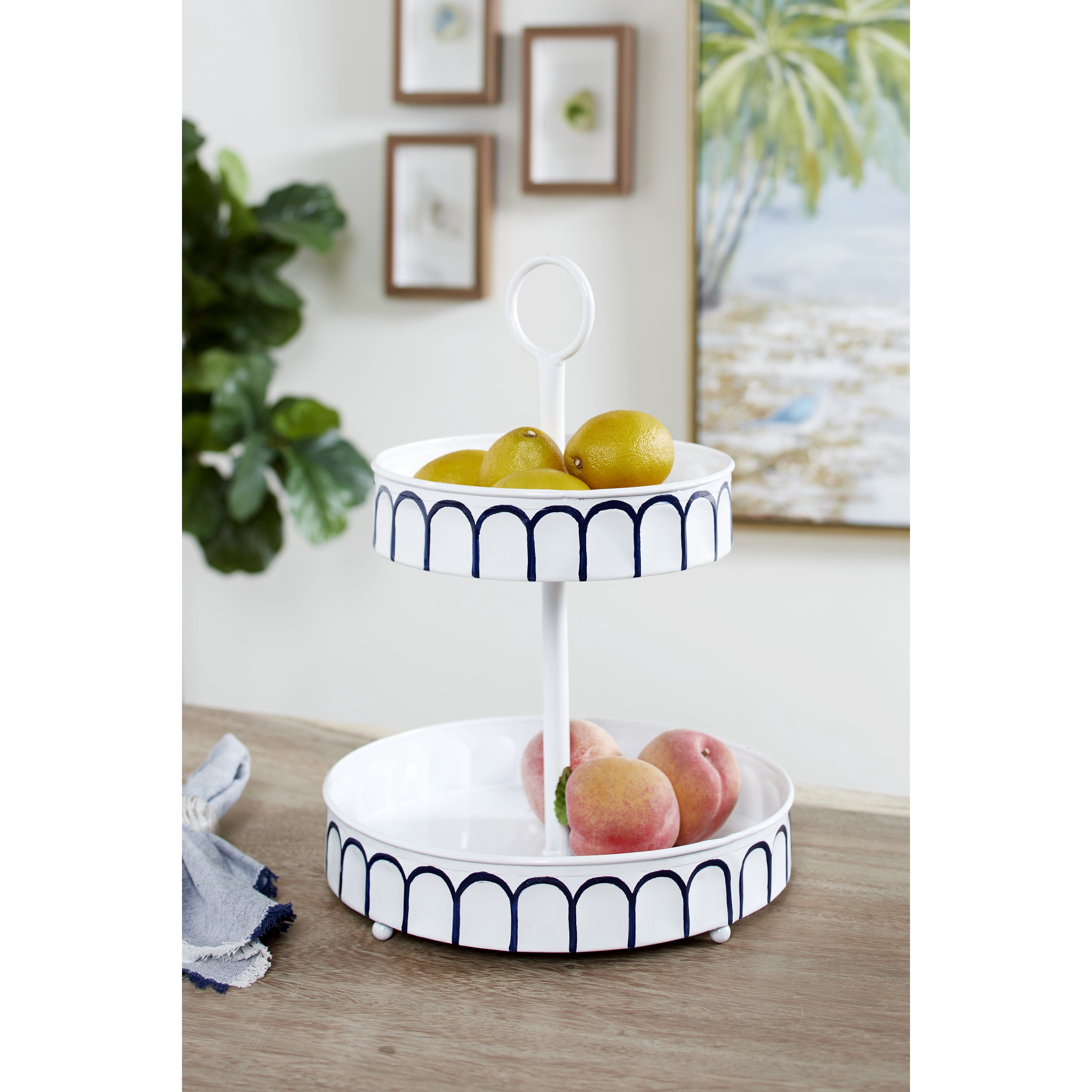 DecMode 13"W, 18"H Metal Farmhouse Tiered Server, White, 1 - Piece