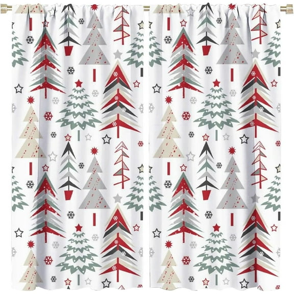 Christmas Window Curtains, Xmas Tree Winter Snowflake Pattern Window Treatments Drapes for Bedroom Living Room Kitchen 84x84in (Blackout)