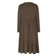 thumbnail image 4 of Blczomt Brown Winter Dresses for Women Midi Flowy Long Sleeve A Line Pleated Tiered Solid Color V Neck Dresses, 4 of 5
