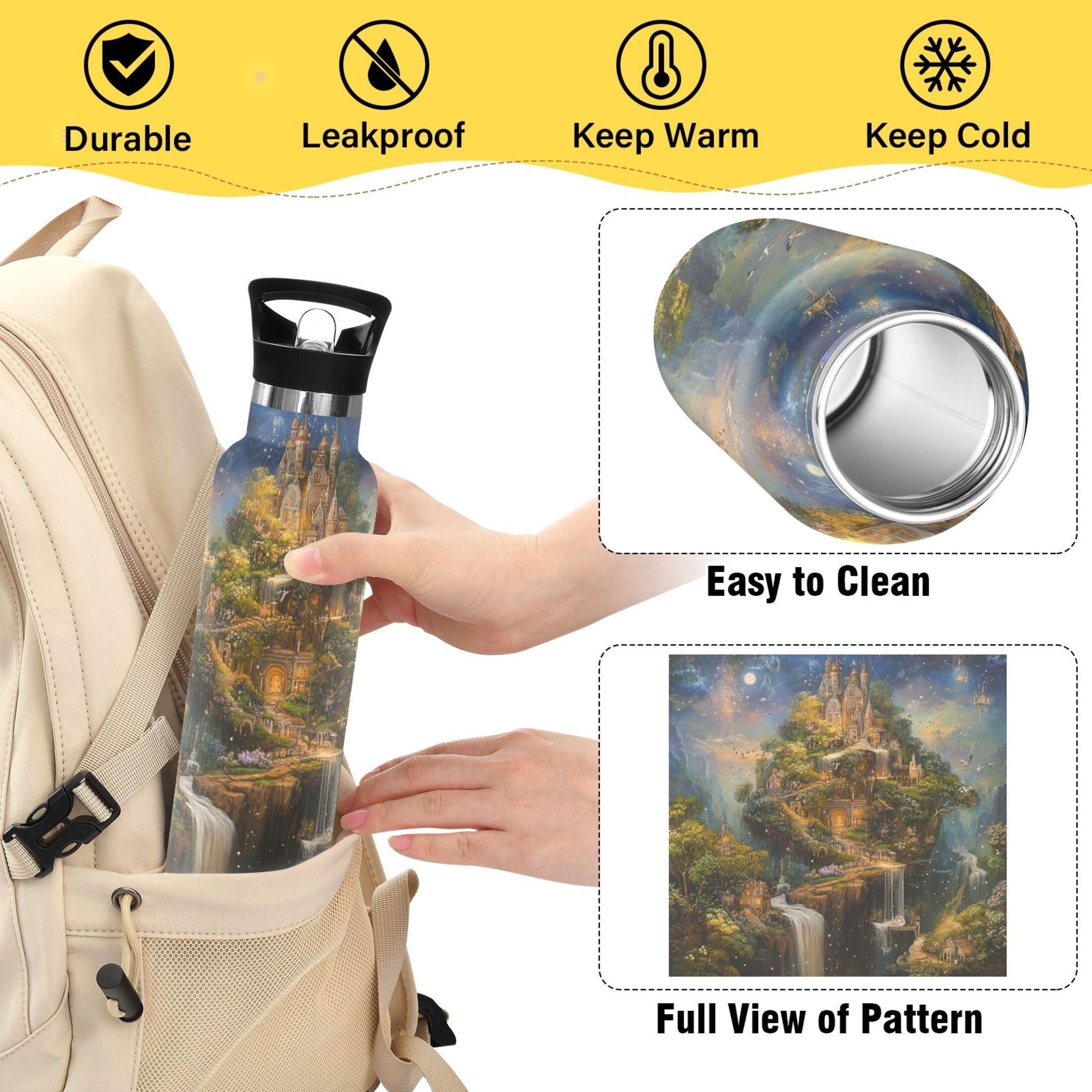 600ML Stainless Steel Insulated Cup Sports Water Bottle Portable Thermos Cup Water Glasses Insulated Tumblers Convenient and Durable Magic Castle