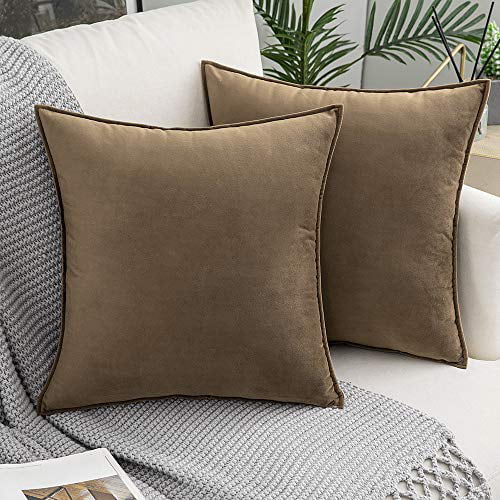 Woaboy Pack of 2 Fall Striped Velvet Throw Pillow Covers Modern Decorative Solid Cushion Covers Pillowcases Square Soft Cozy for Bed Sofa Couch Car Living Room 24x24inch 60x60cm Lemon Yellow