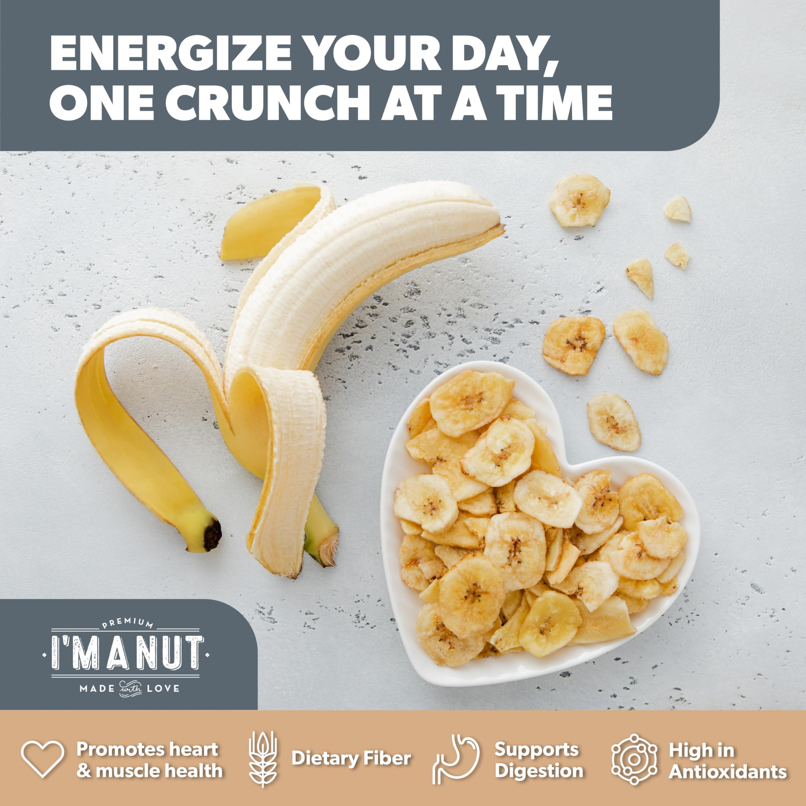 Premium Dried Banana Chips 64oz, Non-GMO, Batch Tested, Gluten & Peanut Free Ethically Sourced Dried Fruit, Kosher