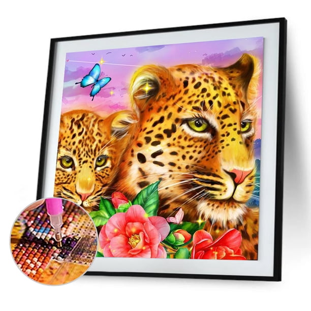 Cuadros Decorativos 5D bricolaje ronda completa taladro diamante pintura leopardo Kit decoración del hogar (NH2537) Wdftyju embutido en tela