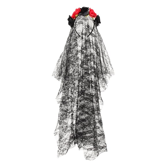 OULII Black Rose Headband with Long Veil for Day of The Decoration