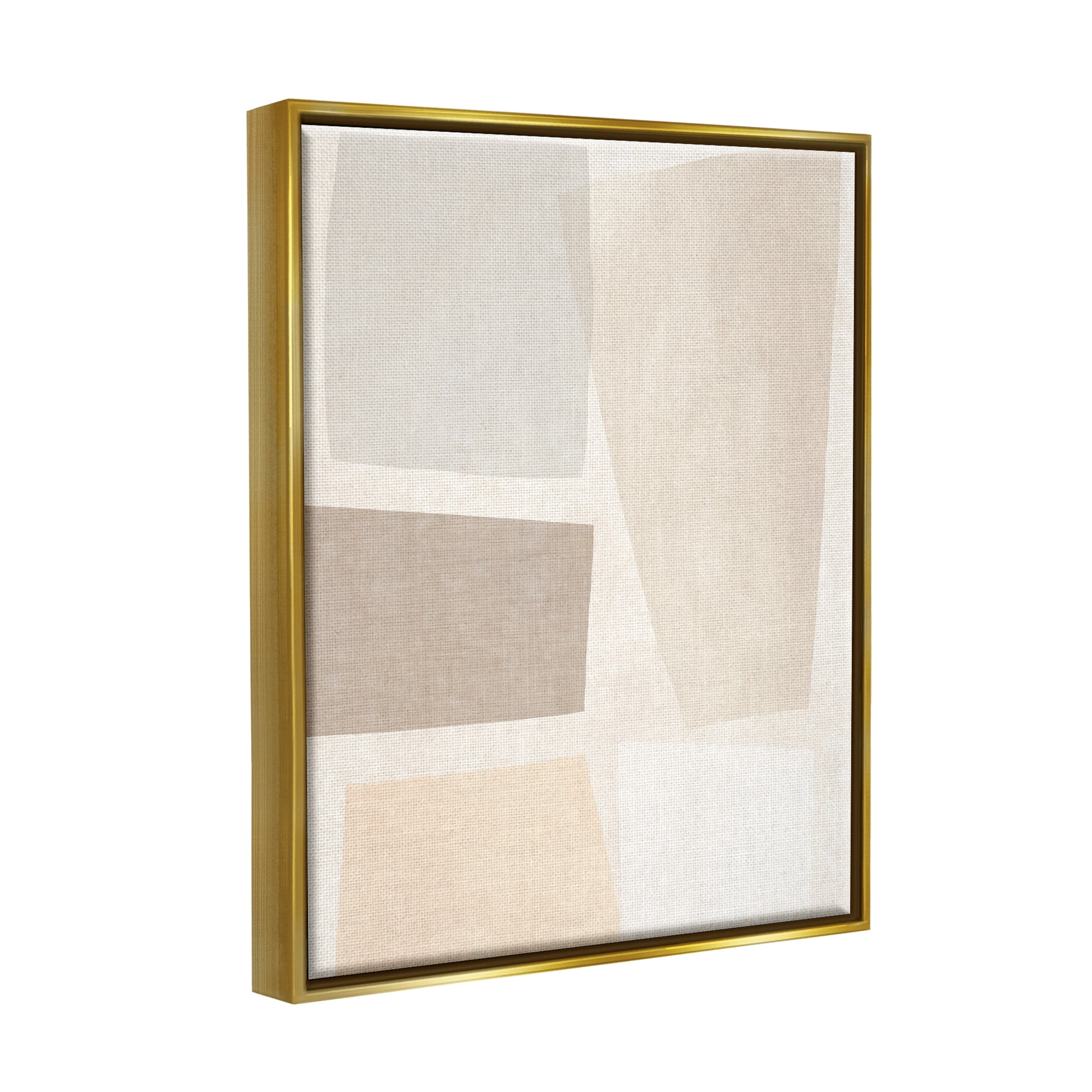 Stupell Industries Modest Neutral Toned Blocked Abstract Shapes Metallic Gold Framed Floating Canvas Wall Art, 24x30, by June Erica Vess