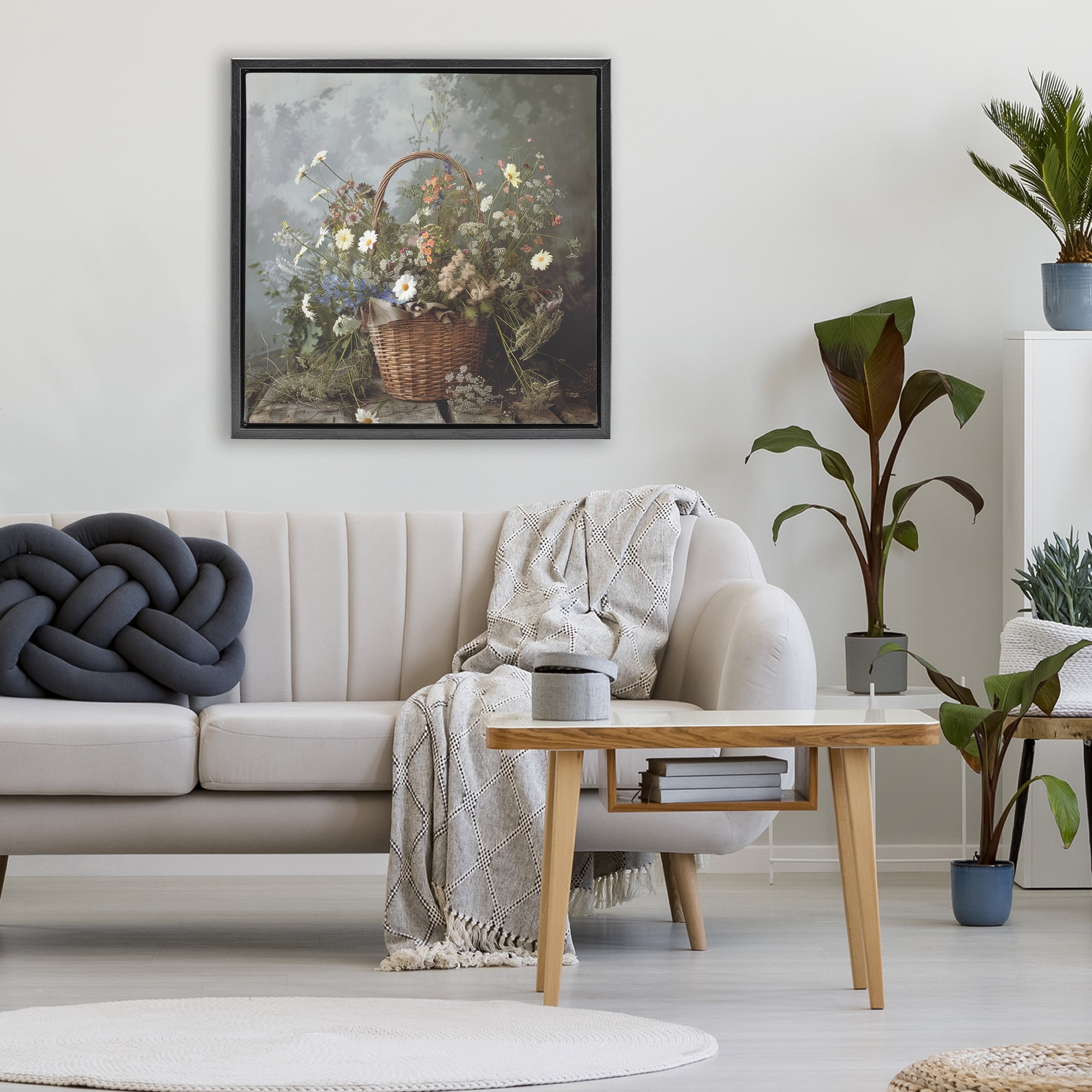 Stupell Industries Floral Basket Still Life Black Framed Floater Canvas Wall Art, design by Lazar Studio