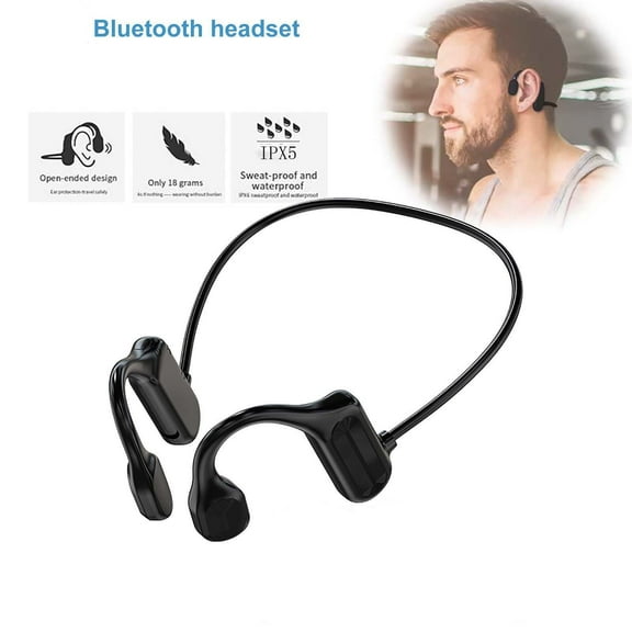 BL09 Wireless Bone Conduction Headset - Bluetooth 5.2, IPX5 Sweatproof, 13H Music/15H Talk Time, Open Design (Black/Blue/Green/Red),Black