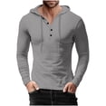 thumbnail image 3 of UVEASISHA Waffle Knit Hoodies for Men Stretch Slim Fit Sweatshirt Button Collar Drawstring Hooded Sweatshirts Long Sleeve Sports Pullover Deals of the Week Gray S, 3 of 7