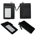 thumbnail image 3 of Genuine Leather Slim Minimalist Wallet with Zipper & Lanyard, Saffiano Leather Credit Card Holder Front Pokcet ID Badge Case RFID Blocking - Card Holder & Beaded Lanyard, 3 of 8