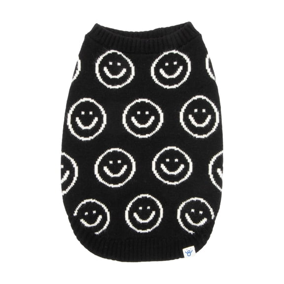 Oodles Smiley Face Fall Dog Sweater, Black, XL