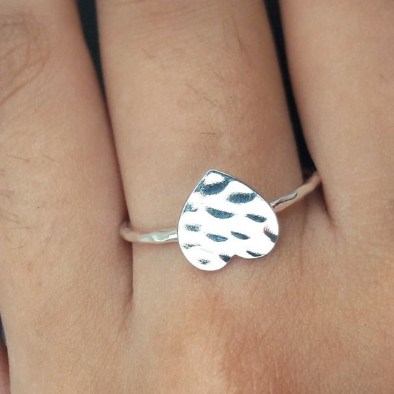 Sterling Silver Heart Ring: Turquoise Stone Band, US Size 9.5