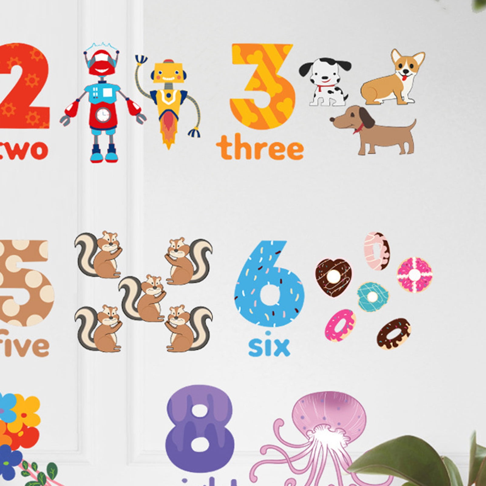 VEAREAR 2Pcs/Set Number Wall Sticker Cartoon 1-10 Numbers Animal English  Words Educational PVC Living Room Number Learning Wall Decal Kindergarten  Supplies 