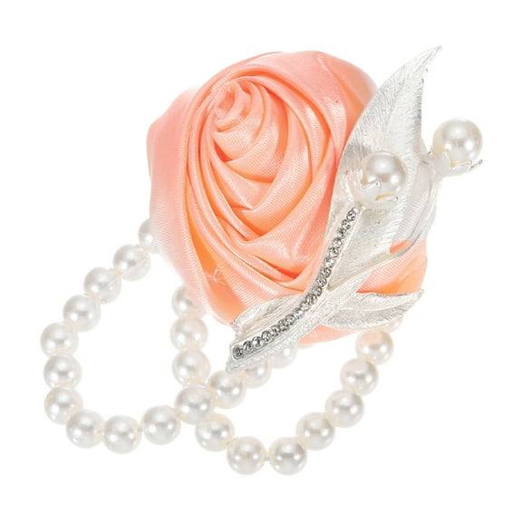 Uxcell Wrist Corsage Artificial Flower with Faux Pearl Bracelets for Wedding, Prom Party, Anniversary,Coral Pink