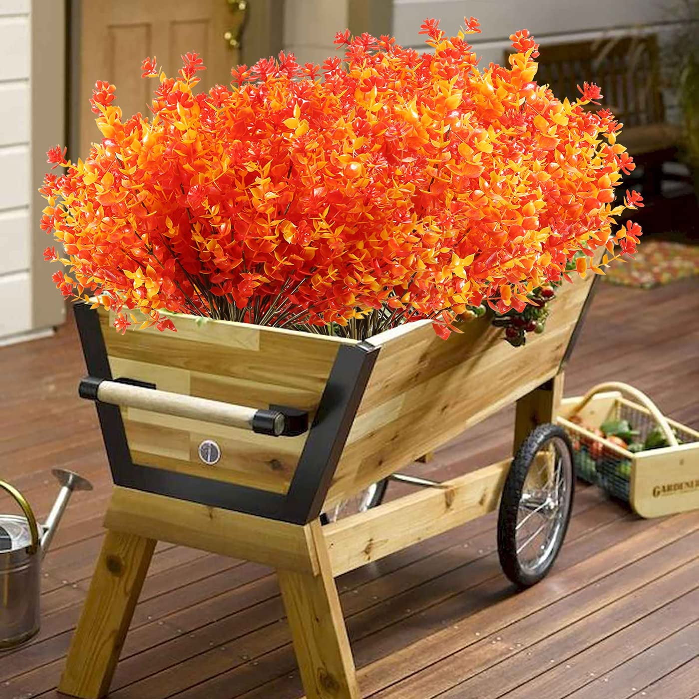 Artificial Flowers Outdoor, 6 Bundles Artificial Plants UV Resistant Fake Plants for Outdoors Outside Front Porch Window Box Hanging Planter Decoration, Orange