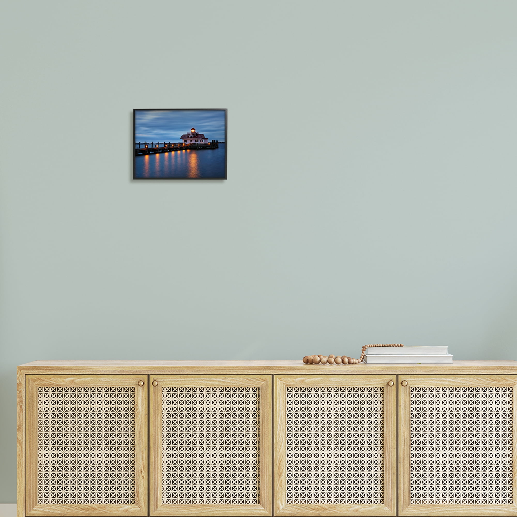 Stupell Calm Nighttime Bridge Coastal Lights Landscape Photography Black Framed Art Print Wall Art