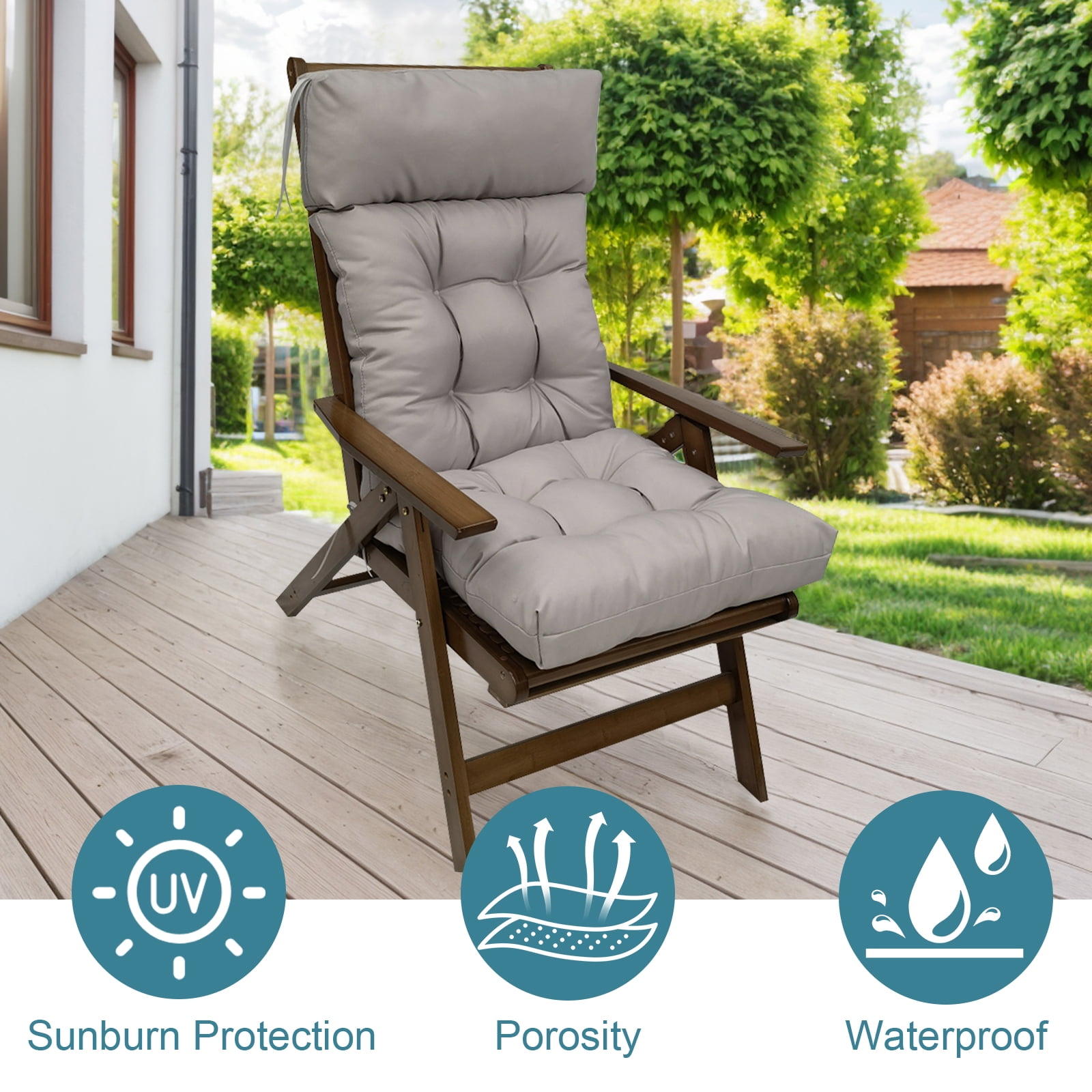 TOPCHANCES Adirondack Chair Cushion, Waterproof Rocking Chair Cushion, Patio Chair Cushions Seat Back Cushion with Ties for Indoor Outdoor Use, 49x21x3 inch, Gray